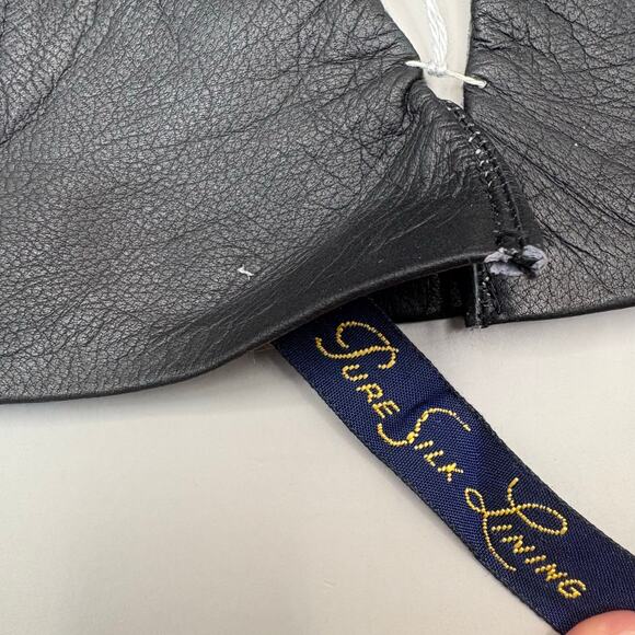 VTG Leather Gloves Black Embroidered Pure Silk Lined Made in France XS 7 NOS - Picture 5 of 13